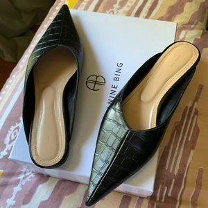 Anine Bing “Arielle” point toe mule, blk croc, EUC, $100